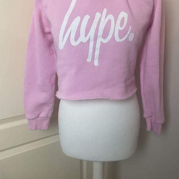 Hype Script Size 13 Years Crop Hoodie Girls OTH Hoody Hooded Top Tape Baby Pink - Picture 4 of 14